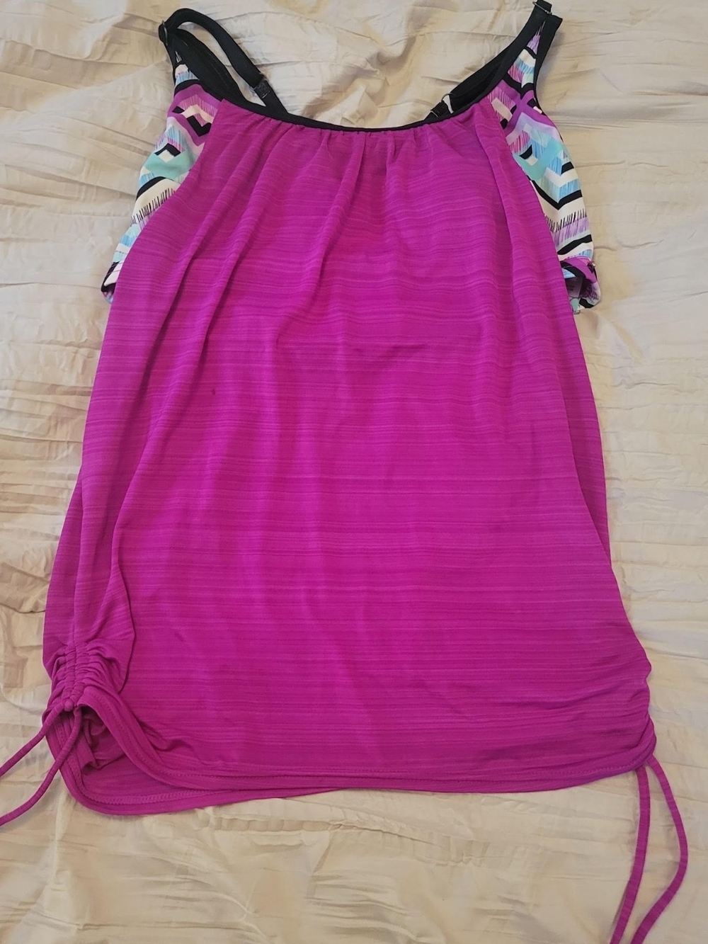 Women’s Magenta Adjustable Tankini Top with Patterned Straps